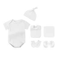 Ensemble de vêtements pour bébé unisexe à manches courtes d'été, tissu peigné, uni, respirant, 6 pièces, fermeture à boutons, bleu clair, 3M-24M, nouveau-né