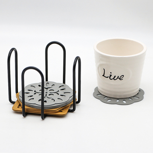 Decorazione della mensola in <span class=keywords><strong>ferro</strong></span> <span class=keywords><strong>battuto</strong></span> per la casa da 4 a 8 sottobicchieri da 4 pollici in metallo nero quadrato o rotondo - Product Image 4