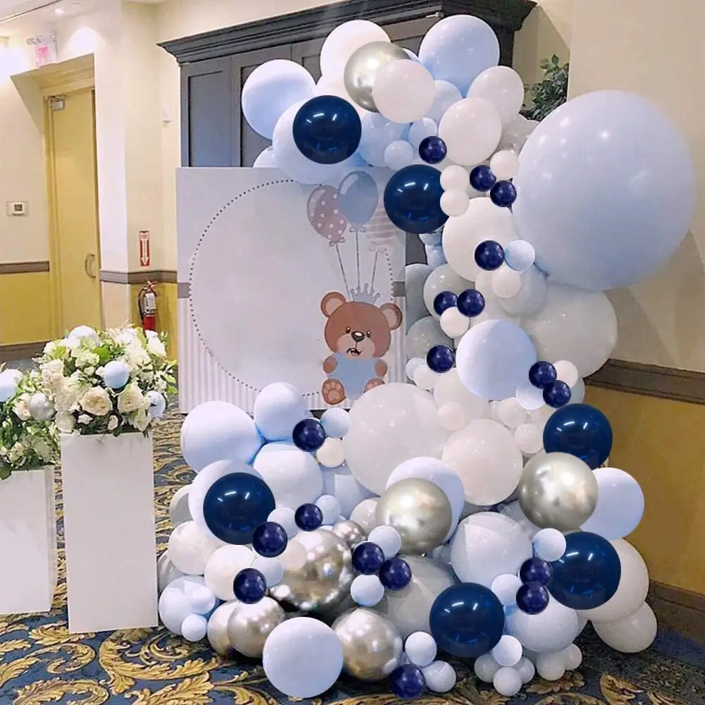 Balloon Garland Kit with Blue White Helium Metallic Latex Balloons for Birthday Baby Shower Wedding Anniversary Party