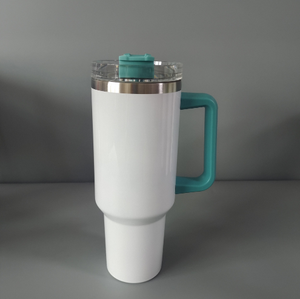 Gobelet isotherme vierge de 40 oz avec poignée colorée et couvercles, pour sublimation, idéal pour le voyage, le café et comme bouteille d'eau avec paille, pour transfert par impression à chaud - Product Image 2