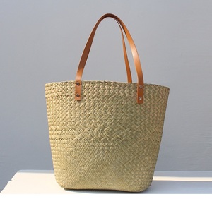 FSP199, venta al por mayor, bolsa de <span class=keywords><strong>playa</strong></span> de verano, bolsa de <span class=keywords><strong>playa</strong></span> de hierba Natural de gran capacidad, bolsas de cesta de paja reutilizables con asas largas de cuero - Product Image 2