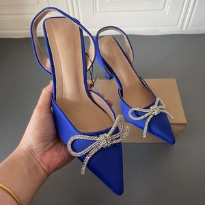 Sandales à talons rouges/bleues avec nœud et strass, à bride arrière, nouvelles chaussures à talons pour femmes 2025 - Product Image 3