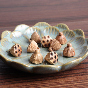 Perles de lotus en bois de pêcher Linglong Pavilion, 1,4 cm, style chinois, pour la fabrication de bijoux DIY, couleur bois naturel - Product Image 2