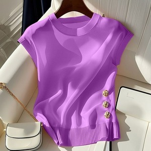 Camiseta de Punto sin Mangas con Cuello Redondo Rosa, Estilo Francés, Ligera y de Lujo, para Mujer, Verano 2026 - Product Image 6