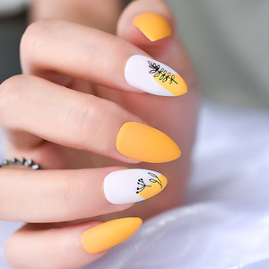 <span class=keywords><strong>Uñas</strong></span> Postizas Medianas con Diseño de Hojas de Almendro, <span class=keywords><strong>Uñas</strong></span> Acrílicas Mate, <span class=keywords><strong>Uñas</strong></span> Postizas en Color <span class=keywords><strong>Blanco</strong></span> y Amarillo <span class=keywords><strong>para</strong></span> Mujer, Otoño, 24 Piezas - Product Image 1
