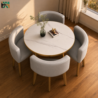 Juego de Mesa de Comedor Redonda con Patas Doradas y Sillas Grises para Restaurante, Hotel, Villa, Venta al por Mayor Directa de Fábrica