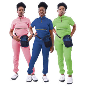 Moda hombres mujeres estiramiento Dental manga corta Hospital Scrubs uniformes conjuntos Unisex Jogging personal Scrubs Tops uniforme - Product Image 5