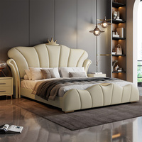 Ensemble de chambre à coucher italien de luxe, lit king-size moderne avec grand rangement, lit de princesse française, lit en cuir véritable