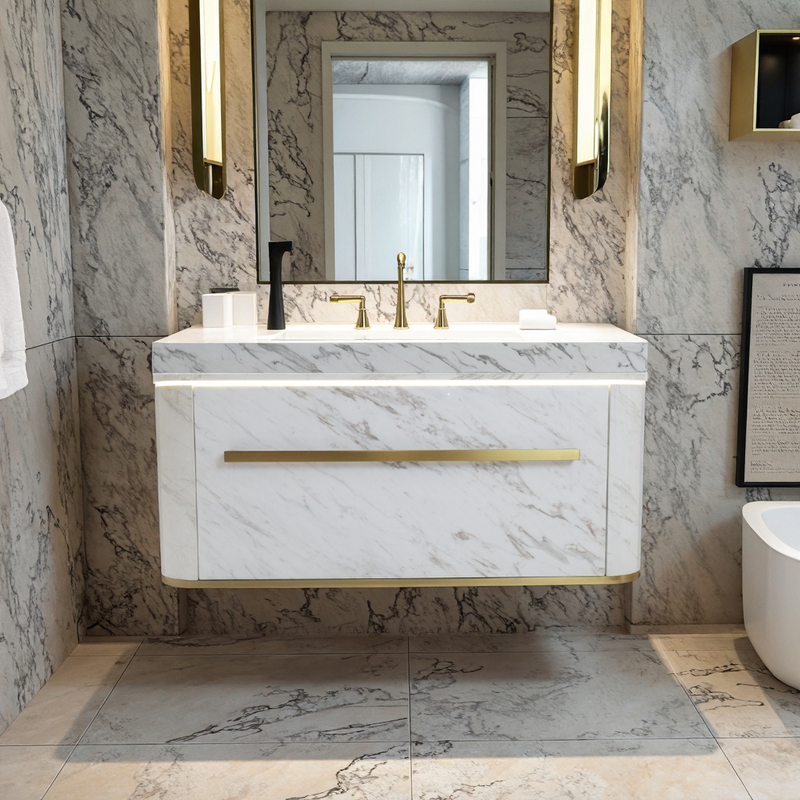 Modern LED Strip Light Marble Bathroom