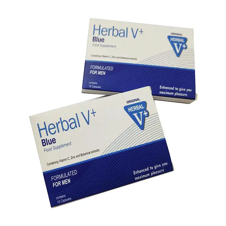 Custom Printing Oral Use Herbal V+ Blue Food Supplement 300gsm White Card Packaging Paper Box