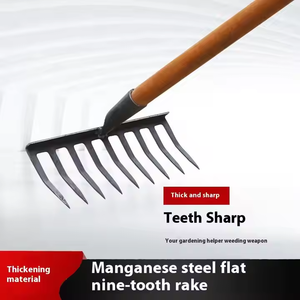 Rastrillo de acero al manganeso de grado industrial Grada de clavos de 9 dientes Mango largo Grada agrícola y de jardín Multifuncional - Product Image 6