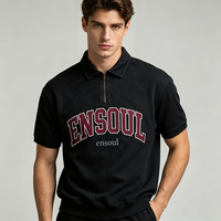 T-shirt Homme Streetwear Col Rabattu Manches Courtes Demi-Zip Oversize en Coton Épais Lavé Style Vintage avec Logo Personnalisé Imprimé OEM