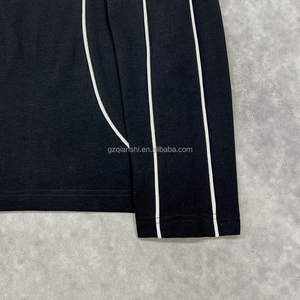 ملابس شارع قطنية طويلة الأكمام قميص عالي الجودة أسود تصميم متماسكة قميص خمر عادي كم كامل تي شيرت للرجال - Product Image 5