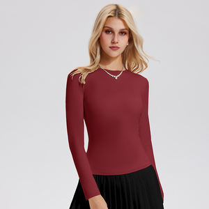 Lente Zomer Dames Slank Casual T-Shirt Met Lange Mouwen En-Hals, Effen Shirt Dames Pullover Blouse Top - Product Image 3