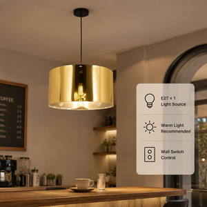 Modern Metal Pendant <b>Light</b> Gold Finish Drum Shade For <b>Dining</b> Room Kitchen Island Restaurant Bar Indoor Home Decor - Product Image 4