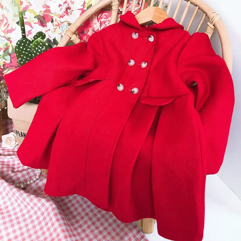 Manteaux d'hiver pour filles, rouge, décontractée, couleur unie, vêtements pour enfants, vente en gros, vêtements de noël, boutique