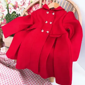 Manteaux d'hiver pour filles, rouge, décontractée, couleur unie, vêtements pour enfants, vente en gros, vêtements de noël, boutique