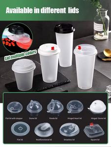 Vasos de PP Resistentes y Transparentes de 16 oz, Gruesos y Antiderrames, con Tapas Planas para Cafeterías Profesionales y Negocios de Té Boba - Product Image 4
