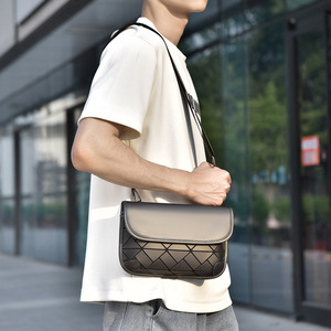 Diamond Pattern Pu Leather Rhombus Men's Mini Shoulder Crossbody Sling Bag for Men Small Messenger Satchel Bag with <b>Strap</b> - Product Image 6