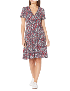 Robe d'été décontractée pour femme, col en V, imprimé floral, coupe trapèze, longueur genou, manches courtes, en polyester tissé - Product Image 3