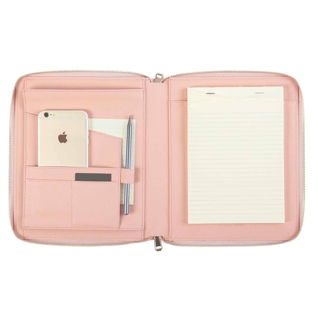 Zippered Padfolio Binder 10.1 Inch Folder Resume Document Organizer Top Layer Leather Business Portfolio