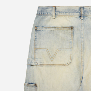 Pantalones de carpintero con apertura de pierna acampanada para hombre personalizados, doble rodilla, lavado ligero, decoloración, ligero amarilleo, Deni amarillo acampanado - Product Image 5