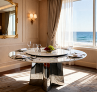 Table à manger ronde moderne la plus vendue avec 6 chaises, ensemble de salle à manger élégant avec cadre en métal et plateau en pierre frittée pour appartement et mobilier de maison