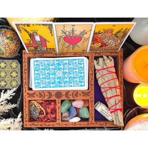 Vassoio di cristallo in legno con Tarcot cartoncino disegno mistico streghetta astrologia porta Organizer cristallo - Product Image 6