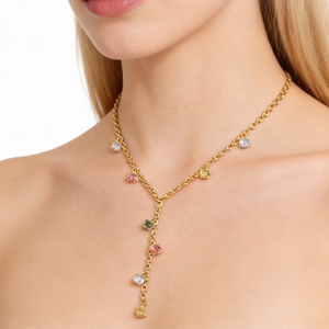 Collar de Acero Inoxidable con Baño de Oro de 18K, Diseño en Forma de Y, con Circonitas Multicolores, Colgante con Borla y Cadena para Mujer - Product Image 3