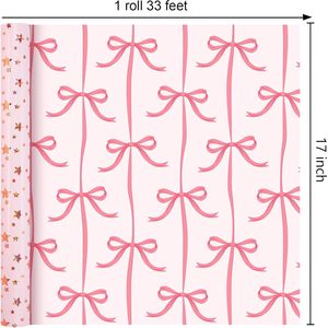 Holographic Star Pink Wrapping <b>Paper</b> 17 In X 32.8 Ft Reversible Gift <b>Wrap</b> For Birthday Valentine Mothers Day - Product Image 3
