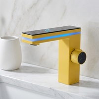 Robinet de lavabo intelligent à affichage numérique LED, mitigeur eau chaude et froide avec capteur tactile et lumière d'ambiance pour salle de bain d'hôtel