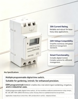 Interruptor Temporizador 220V Kampa AHC15A, Relé Temporizador Digital Programable para Riel DIN, AC12V 24V 110V 30A, Control de Tiempo Inteligente de 24 Horas