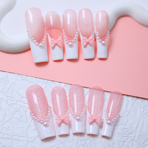 Uñas Acrílicas de Lujo Hechas a Mano al por Mayor, Precio de Fábrica, con Pedrería, Forma Cuadrada, Cobertura Completa 3D, Puntas Francesas, Mariposa, Largas - Product Image 2