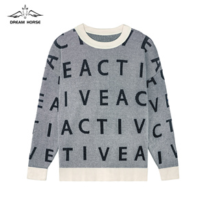 Ainear Biểu Tượng Tùy Chỉnh Thiết Kế Thời Trang Đan Áo Thun Áo Len Người Đàn Ông Dệt Kim Dài Tay Áo Thư Jacquard Len Dệt Kim Người Đàn Ông Của Áo Len - Product Image 1