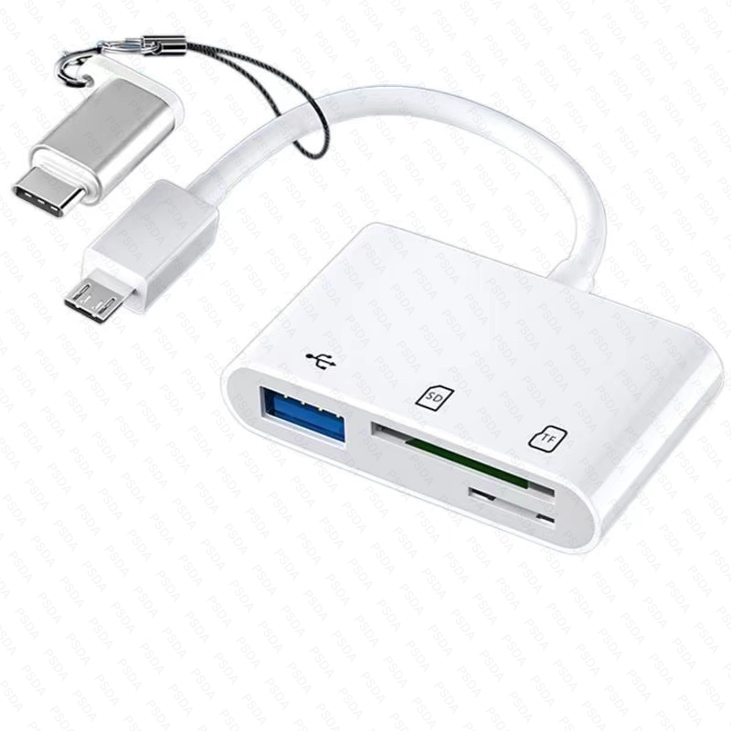 Lecteur de carte 3-en-1-blanc Android + adaptateur Type-C + cordon