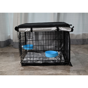 Mudah dirakit portabel 24x17x19 inci ramah lingkungan bernapas kunci pengaman dapat dilipat pintu ganda baja kandang anjing rumah kandang hewan peliharaan - Product Image 3