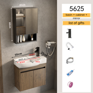 Mobile Bagno Moderno con Specchio, Lavabo da Parete, Colore Marrone, Dimensioni Ridotte, Mobiletto in Alluminio per Bagno - Product Image 4