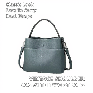 Bolso de Hombro de Cuero Genuino para Mujer Royaa Vintage con Cadenas y Dos Correas, Cierre de Cremallera, Portátil y a la Moda para Viajes al Aire Libre - Product Image 2