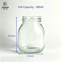 Pot en verre ovale mignon de 280 ml avec col fileté, récipient transparent pour miel, gelée, thé séché, petits aliments et emballages d'artisanat