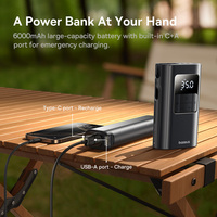 Pompe à air pour voiture Baseus 2 en 1, filaire/sans fil, compresseur d'air pour voiture, lampe torche dépliable, 6000 mAh, pompe de gonflage de pneus portable, USB-A/Type-C