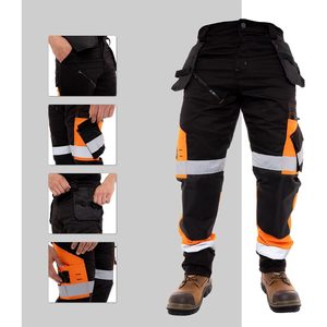 Men's Hi <b>Vis</b> Safety Pants Class 2 With Knee Pad Pockets Work <b>Trousers</b> Reflective Protective Clothing - Product Image 2