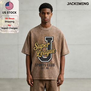 Camiseta Oversize de Algodón Lavado con Estampado Temático de Club de la Superliga Deportiva con Letra <span class=keywords><strong>J</strong></span>, Estilo Retro Casual, Almacén de EE. UU. - Product Image 1