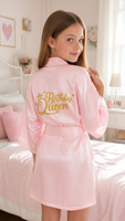 Robe de satin pour anniversaire, pour filles et femmes, kimono court, peignoir, costume de fête, séance photo, robe à lettres dorées scintillantes, cadeau