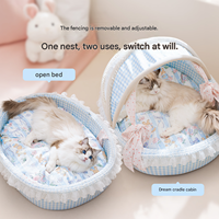 Coussin carré convertible 2-en-1 avec capote amovible pour animaux de compagnie, nid de sommeil toutes saisons pour petits chiens et chats