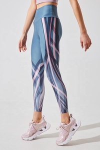 Leggings de yoga pour femmes avec logo personnalisé, longueur intégrale, taille haute, imprimé géométrique, respirant, en spandex et polyester, pantalon de sport - Product Image 3