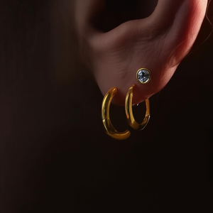 PVD Gold Plated 316L Stainless Steel Hoop <b>Earrings</b> With Clear <b>Crystal</b> <b>Studs</b> For Women Fashion Jewelry - Product Image 3