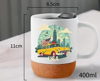 Vente en gros de 400ml de tasses en céramique de sublimation blanc mat avec couvercle de tasse en liège isolé et anti-éclaboussures