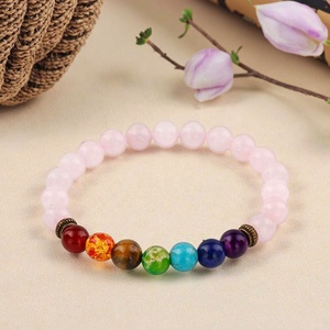 Braccialetto di Design alla Moda con Perle Rotonde in Quarzo Rosa e 7 <span class=keywords><strong>Chakra</strong></span>, <span class=keywords><strong>Pietre</strong></span> <span class=keywords><strong>Curative</strong></span> ed Equilibranti per Yoga - Product Image 1