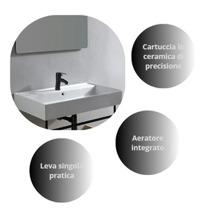 Rubinetto per Lavabo in Acciaio Inox 304 Nero, Miscelatore Monocomando per Bagno con Cartuccia in Ceramica e Design Aeratore - Product Image 5
