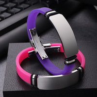Bracelet en silicone personnalisé avec gravure laser, logo personnalisé, bracelet en acier inoxydable vierge avec plaque d'identification, bracelet de sport pour couple